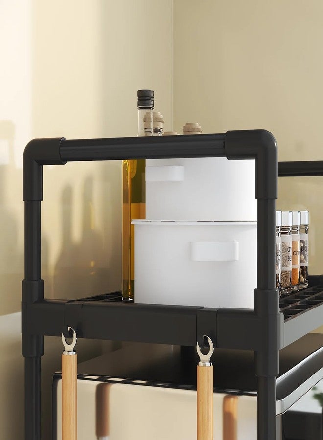 Delavala 3-Tier Acrylonitrile Butadiene Styrene Spice Rack Organizer For Countertop,Foldable Rust-Proof Standing Large Seasoning Storage Shelf With Hook For Kitchen Cabinet Living Room (3 Tire,Black) - Image 2